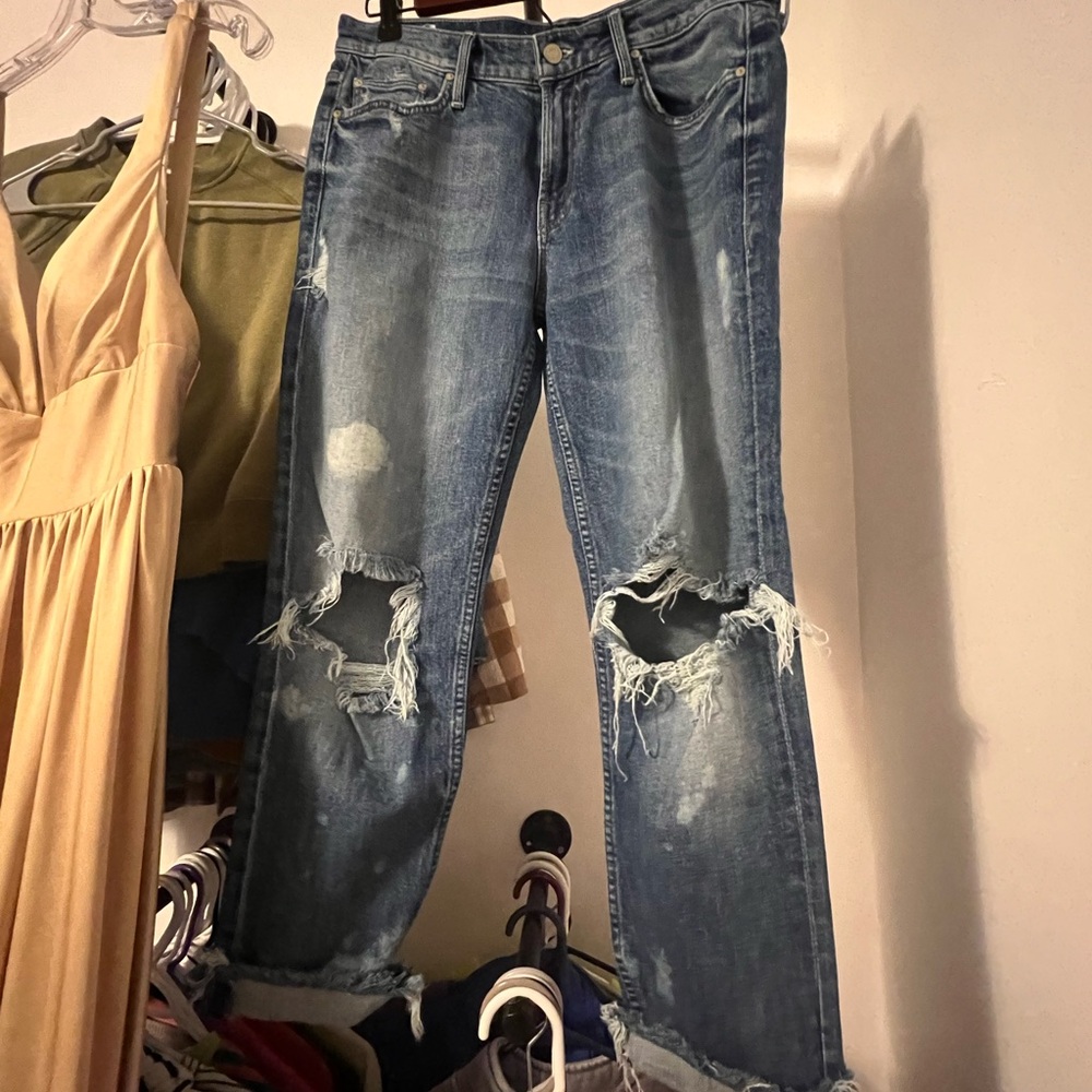MOTHER Blue Boyfriend Jeans with Distressing